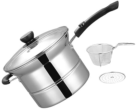 MOTHNUR Pentola Multifunzione in Acciaio Resistente Piccolo Con Scolapasta Integrato Manico Ergonomico e Distribuzione Uniforme Del Calore Per Cuocere Spaghetti Sughi e Friggere in Sicurez