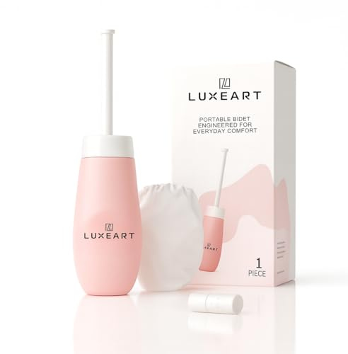 LUXEART Portabelt SPA-bidé – Handhållet resbidé med väska, Periflaska 400 ml, Bärbar intimdusch i rosa – designad i Tyskland, perfekt för graviditet