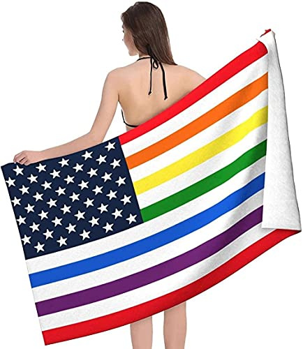 Drapeau Américain Arc-en-Ciel Gay Lesbien Serviettes De Bain Microfibre Serviettes De Douche Absorbant Serviette De Voyage pour Camping Sauna Plage 80X130Cm