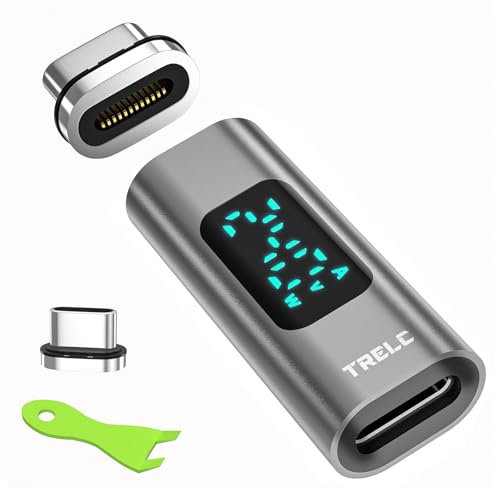 TRELC Digital Display USB C Magnetic Adapter, Type C Power Meter Tester, 240W USB-C Male to Female Adapter, Voltage Current Power LED Display, USB4 40Gbps 8K 60Hz, for MacBook Pro, Laptop (Straight)