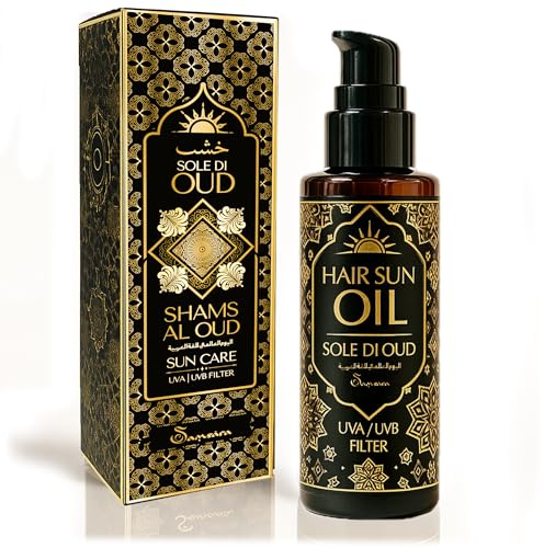 Samsara Soleil d’Oud – Protection Solaire Cheveux – Parfum Oriental avec Filtre UVA/UVB | Anti-frisottis, Protectrice et Nourrissante | Huile Protectrice pour Cheveux – Soleil et Mer – 100 ml