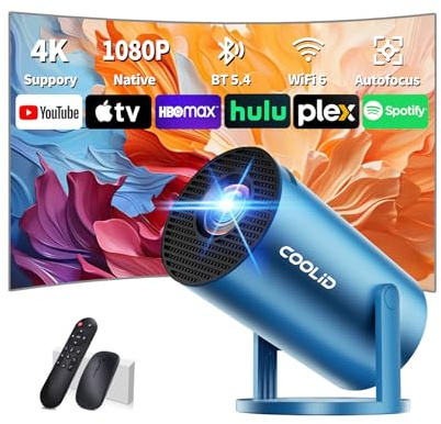 [App Integrada] Mini Proyector Soporte 4K 1080P con 5G WiFi 6 y Bluetooth 5.4 2026 Upgraded Proyector Portátil con Corrección Trapezoidal Automática 270° Giratorio TV Stick/USB/PS5/Con Ratón,Azul