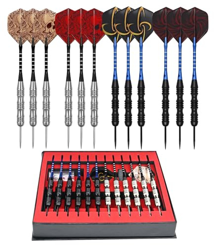 ONIYEA 12Pcs Steel Tip Darts Set, 22G Professional Metal Dart with 2 Color Premium Aluminum Shafts and 4 Style Poly Flights, Darts set for Beginners and Hobbyists