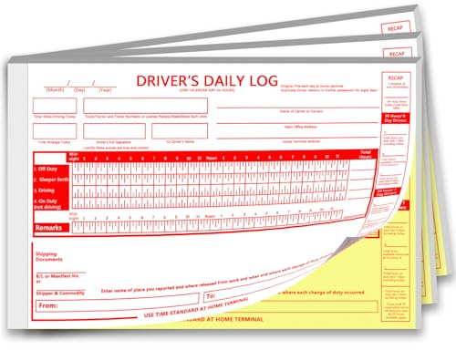 XUEJITECH 3 Pack Truck Driver Daily Log Book with 7 & 8 Day Recap, 8.5 x 5.5 Inch 2-Ply Carbonless DOT Paper Driver Log Books for Truckers, 31 Sets of Forms per Book