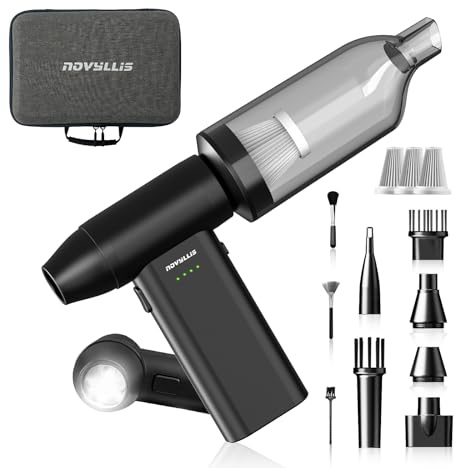Novyllis Electric Compressed Air Duster Mini Blower Cordless with Computer Vacuum Cleaner kit Lighting 180,000 RPM 5 Speed Handheld 3 in 1 USB-C for pc Keyboards Home Car BBQ Grill