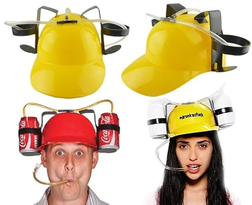 Fsawdnn Juice Helmet Canned Beverage with Straw Funny Hat, Beer Soda Drinking Party Hat for Men and Women Adult Supplies (yellow)
