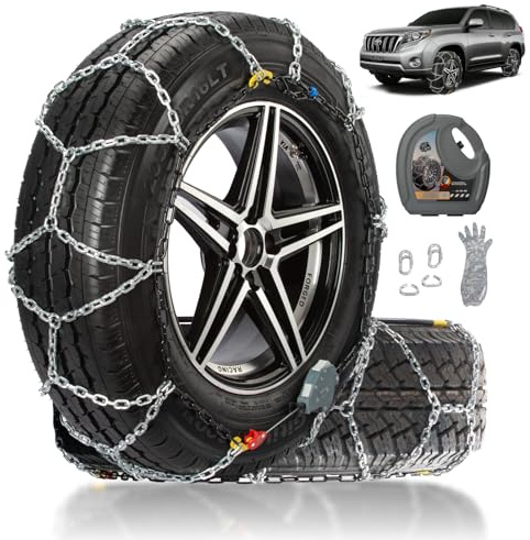 Auto Fixing Snow Chains for Pickup Trucks & SUVs Off-road, Heavy Duty Quick Fit & Easy Installation Snow Tire Chains, Portable Reusable Emergency Tire Traction Chain, Set of 2 (HPK-2325)