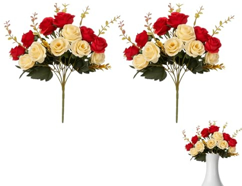 ZORVEXLYNX 2-Piece Artificial Grave Flowers, Lifelike Memorial Roses for Cemetery Vase, Durable Grave Floral Arrangement with Pots