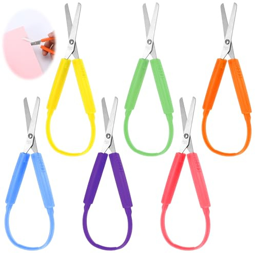 IANFAN Adaptive Scissors for Kids, 6 Packs Mini Loop Scissors 5.4 Inch Self-Opening Safety Scissor, Ambidextrous Adaptive Design Right & Left Handed Easy Grip for Toddlers Children Special Needs