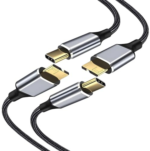 Leloco Cavo USB Micro B a USB C, 0,5 m, tipo C3.0 a USB Micro B, 5 Gbps, cavo hard disk esterno, compatibile con Toshiba, WD, hard disk Seagate, ecc. 2 pezzi