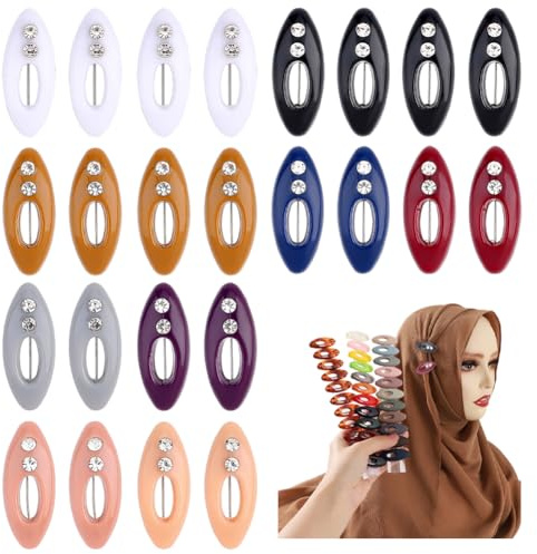 CRAFTYMELODY 24 Piezas 2 Juegos de Chal Agujas de Seguridad Coloridas Agujas Hijab Ovaladas Clips De Plástico Con Diamantes De Cristal De Moda Antideslizante Bufanda Clips Broches Y Agujas