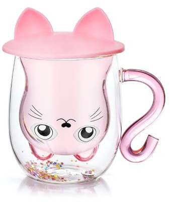 Doppelwandige Süße katze Latte Macchiato Gläser Kaffeetasse, 280ml Geschenke für Frauen Katze Doppelwandige, Süße Katzentasse mit Henkel, Latte Cappuccino Kaffeegläser für Frauen Männer Mama Kinder