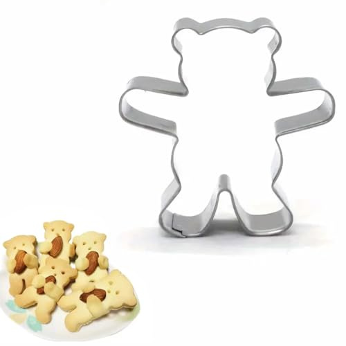 1 Pc Bear Cookie Cutter, Hug Bear Shape Biscuit Scone Cutter, Mince Pie Cutters, Stainless Steel Metal Molds, Moulds for Kitchen Baking Birthday Christmas Valentine's Day, Small Cookie Cutters