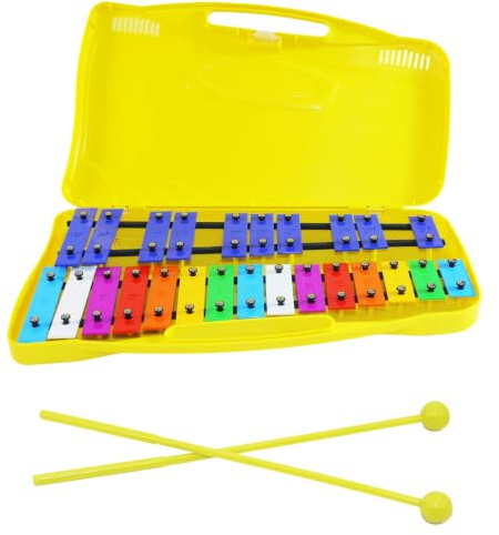 Chromatisches Glockenspiel-Xylophon mit 25 Tönen in roter Hülle, Xylophon mit schwarz/weißen Tasten und zwei Kunststoffschlägeln für Kinder und Erwachsene, Musiktrommel-Percussion für Instrument