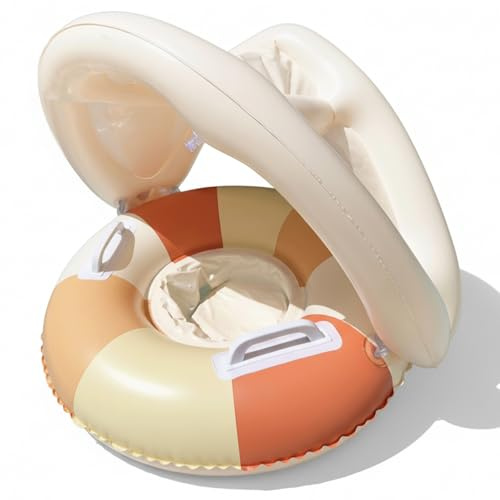 Ameble Inflatable Baby Pool Float with Sun Shade and Secure Seat, Toddler Swim Float for Infants 0-4 Years, Baby Swimming, Garden Pool Accessory