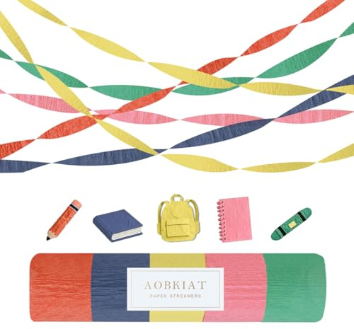 AOBKIAT Colorful Streamers Party Decorations–5 Rolls Vintage Rainbow Color