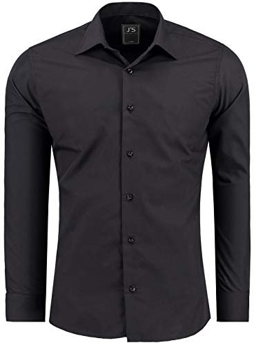 J'S FASHION Camicia da Uomo a Maniche Lunghe, Slim-Fit, Facile da Stirare Nero L