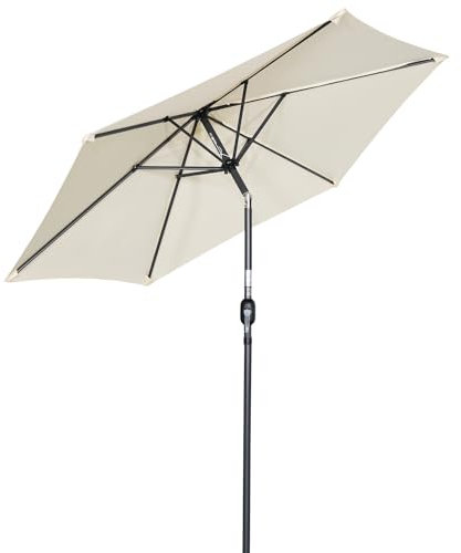 Angel Living 270cm Parasol de Jardín Sombrilla de Acero con Mecanismo de Inclinación Sombrilla con Mástil de Acero de 38mm para Jardín Patio Playa (Beige Claro)