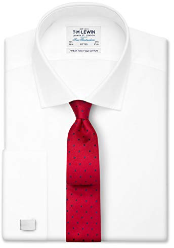 T.M.Lewin Men's White Poplin Fitted Double Cuff Shirt 15