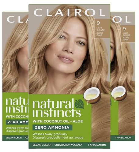 Clairol Natural Instincts Demi-Permanent Hair Dye, 9 Light Blonde Hair Color, Pack of 3