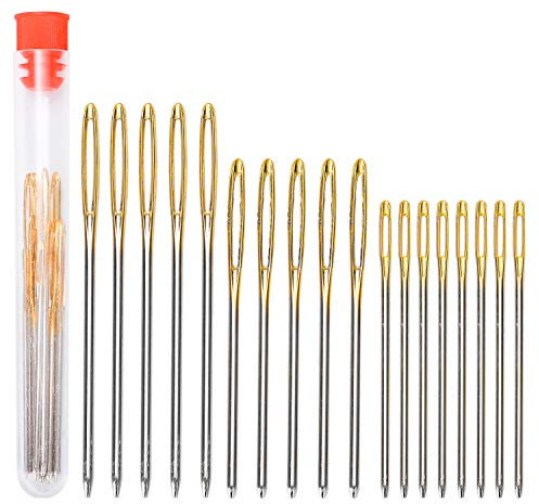 LAOYE 18 Stück Stopfnadeln für Dicke Wolle - Sticknadeln Set Groß Auge Stumpfe Nadel Stahl Nähnadeln mit Spitze und extra großem Auge (5,3cm, 6cm, 7cm) in Aufbewahrungsröhrchen