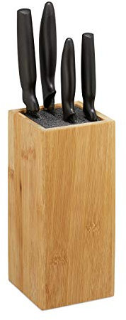 Relaxdays Messerblock Bambus, Messeraufbewahrung mit Borsten, universal, Messerhalter unbestückt, 23x10,5x10,5 cm, Natur, 1 Stück 10027646
