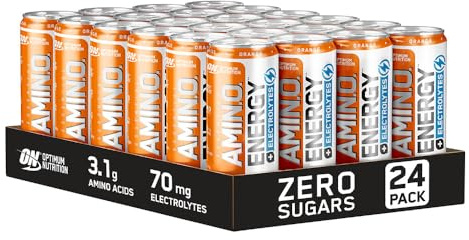 Optimum Nutrition Essential Amino Energy + Electrolytes, Ready to Drink Sugar Free EAA Energy Drink with Electrolytes and Caffeine, Workout Supplement for Men and Women, Orange, 24x250 ml