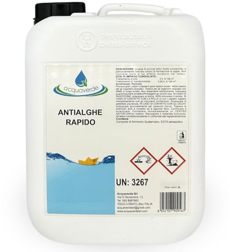 acquaverde | Antialghe Rapido per Piscina - 5 kg, Alghicida Concentrato Liquido non Schiumogeno, Schiarente, Azzurrante, Contro la Formazione delle Alghe - Nuova Formula Premium, MADE IN ITALY