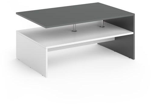 Vicco Couchtisch Amato, Weiß/Anthrazit, 90 x 60 cm, mit offener Ablagefläche zur Aufbewahrung von Alltagsgegenständen