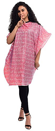 Betty Dain Hair Stylist Shampoo Cape, Waterproof & Stain Resistant Vinyl, Soft Nylon Neckband, Durable & Reusable Client Cover, Touch-and-close Fastener, 36 x 54 inches, Secret Messages - Rose
