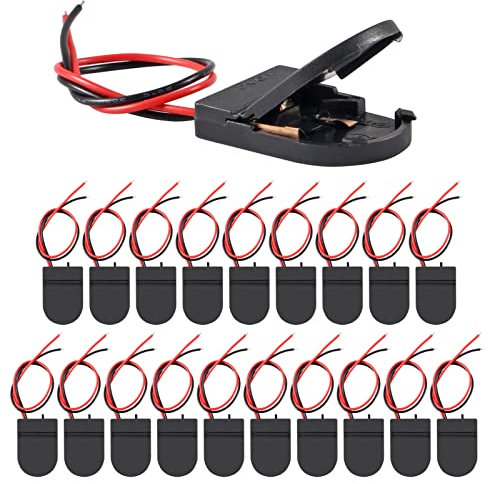 20pcs cr2032 Battery Holder, CR2032 Battery Holder with Switch, Coin Cell Holder, 1 x 3V CR2032 Button Coin Cell Battery Holder with Leads On Off Switch （Black）