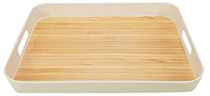 Hogar y Mas Bandeja Rectangular Blanca DE Madera 26X33