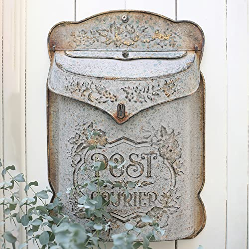 All Chic Vintage Mailbox Post Box Mailbox Wall Mount Post Boxes For Outside Metal Letter Box Retro Antique Style Nostalgic Charm Home Decor Flower Patter Gray…