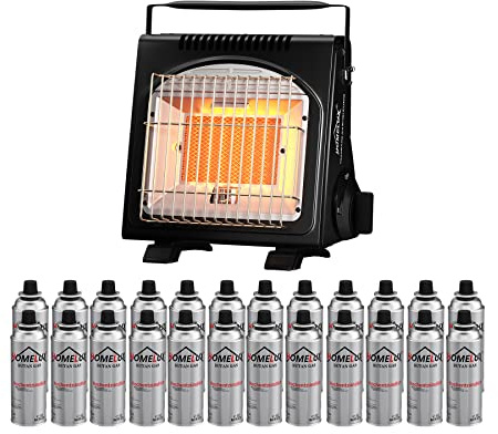HOMELUX 1,7KW Gasheizung für innenräume Outdoor, Gasheizer, Gasheizung Camping, Heizung Ohne Strom, Gasheizstrahler, Campingheizer, Heizstrahler mit 24 Gaskartuschen MSF-1a (BDZ-Q1000+24Gaskartuschen)