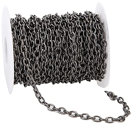 10m / Rolle Halskette Eisen Panzerketten mit Spule, 10x6.5x1.8mm Vakuumüberzug Herrenkette Gliederkette für Männer Herren DIY Armband Kette Schmuckherstellung(Schwarz)