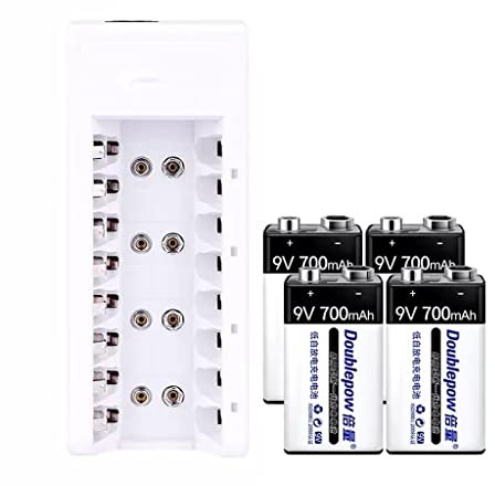 TIST Juego de Cargador de batería Recargable de 9V con 4 baterías de Litio de 9V de Alta Capacidad 700 MAh 6f22 medidor Universal de batería pequeña de 9 voltios