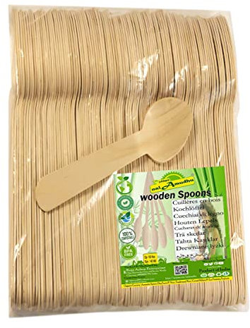 Lot de 100 cuillères en bois pour crème glacée, emballage à emporter | Couverts jetables alternatifs en plastique – Respectueux de l'environnement naturel | Couverts de voyage compostables