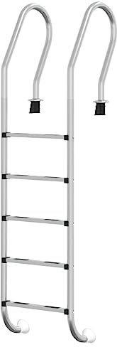 vidaXL Escalera de piscina enterrada con 5 peldaños antideslizantes para interiores y exteriores, fácil montaje, 54 x 38 x 211 cm, acero inoxidable 304