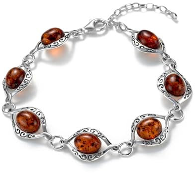 Copal Damen Armband Mit Echten Bernstein Und 925 Sterlingsilber Verstellbares Design