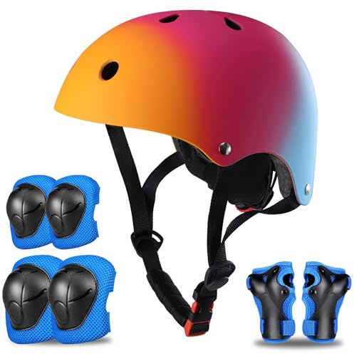 SAITI Kids Bike Helmet, Toddler Bike Helmet for Ages 3-8 Boys Girls Protective Gear with Elbow Knee Wrist Pads Adjustable Kids Helmet for Multi-Sports Skateboard Bicycle Riding Scooter Skating Roller