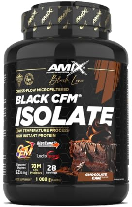 Amix | Protéine BLACK CFM ISOLATE - Aide à Maintenir la Masse Musculaire - Avec Enzymes Digestives - Digestion facile - Absorption rapide - Poudre de Protéine - 1 Kg - Goût Gâteau au chocolat