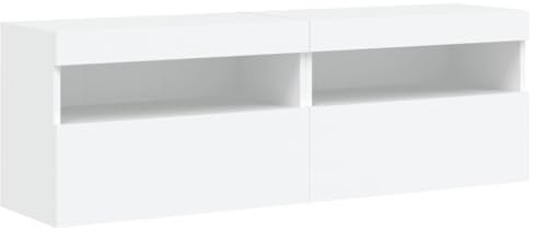 vidaXL TV Wandschrank 2 STK., TV Schrank mit viel Stauraum, Wandmontage Fernsehschrank mit LED-Leuchten, Hängeschrank TV Möbel Ständer, Modern, Weiß