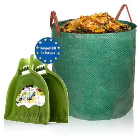 BigDean 1 Paar Laubgreifer + Gartenabfallsack XXL 500L wasserdicht – hochwertiger Laubsammler aus Kunststoff – zum einfachen Laub sammeln – als Laubrechen oder Laubkralle geeignet – Made in Europe