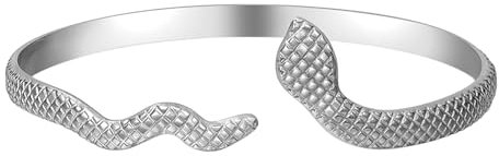 Flongo Damen Armband Schlange Silber: offen armreif Vintage Snake Bracelet armspange schlangen schmuck medusa kleopatra kostüm accessoires römerin Armkette Geschenk für Frauen Mädchen Herren