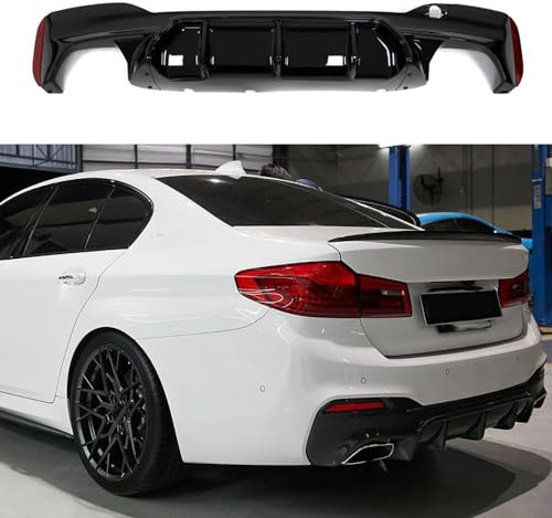 Heckstoßstange Lip Diffusor für BMW 5 Series G30/G38 2018-2023,Antikollisions Stoßstange Chassis Spoiler Diffusor Heck Diffusor,A/Glossy Black