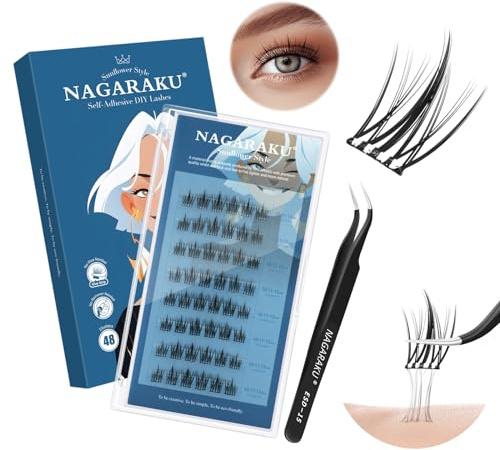 NAGARAKU Doll Eyes Selbstklebende Wimpern mit Pinzette 48 Fans C 10-12mm