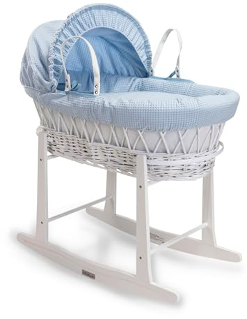 Clair de Lune Weidenkorb mit weißem Standard-Schaukelständer, Waffelmuster, 68 x 30 cm, Blau