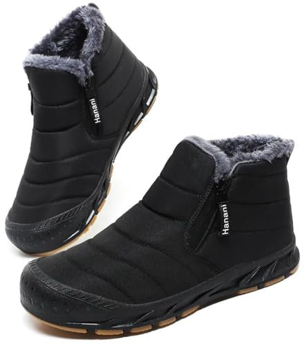 Winterschuhe Herren Warm Gefüttert Schneestiefel Reißverschluss Kurzschaft Stiefel Flach Winter Outdoor Boots Bequem Rutschfeste Wanderstiefel Winterstiefel