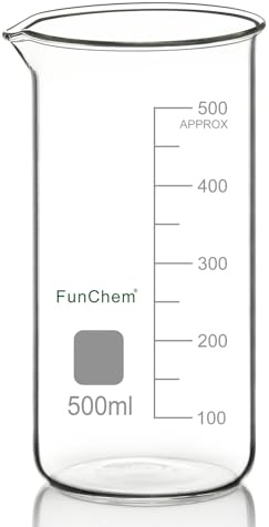 FunChem Tall Beaker, Borosilicate Glass Graduated Beaker with Spout, 500ml