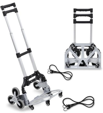 Ollewiellan Sackkarre Klappbar, Handkarre, treppensackkarre, Aluminium Transportkarre klappbar, 75 kg Tragkraft, 385x280mm Ladefläche, Ladefläche mit Anti-Rutsch-Pads, Einfahrbarer Grif